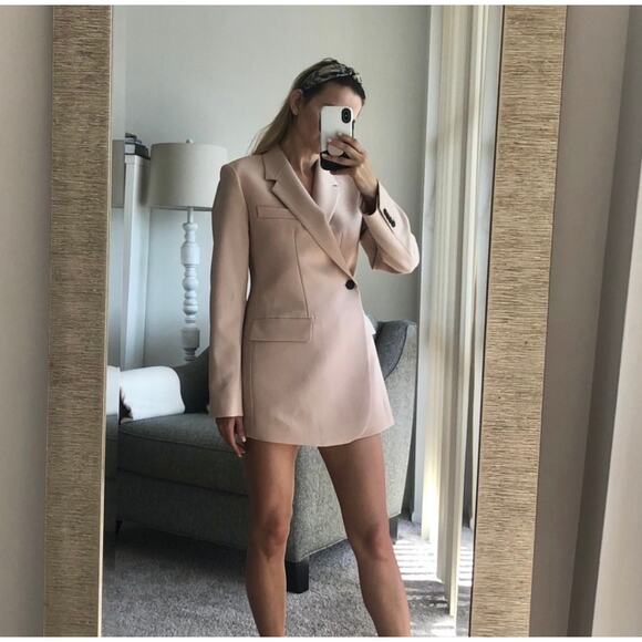 Theory Overlap Long Oversized Asymmetrical Blazer Pink Taupe 6 Jackets Dress